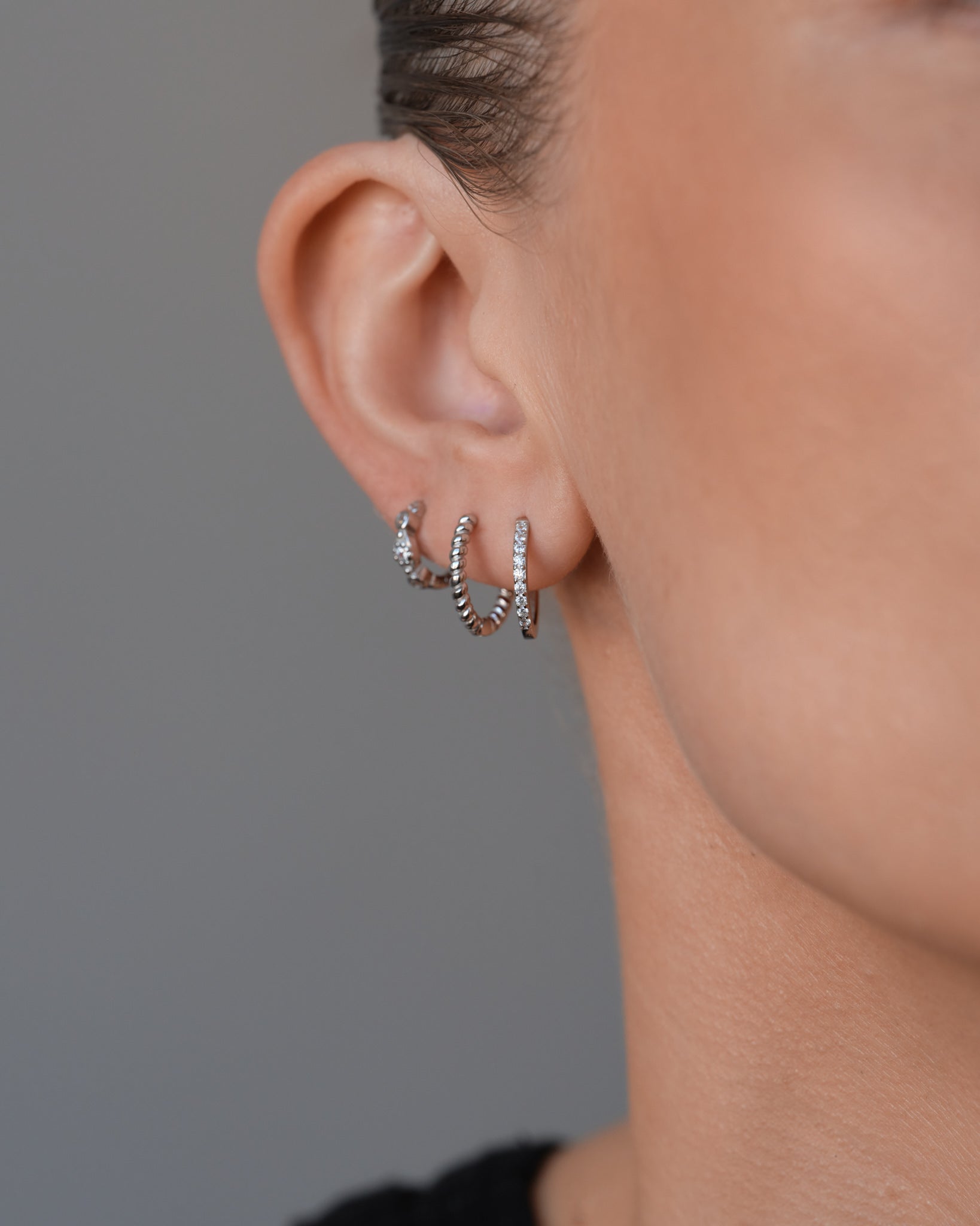 Pave Hoops White Medium