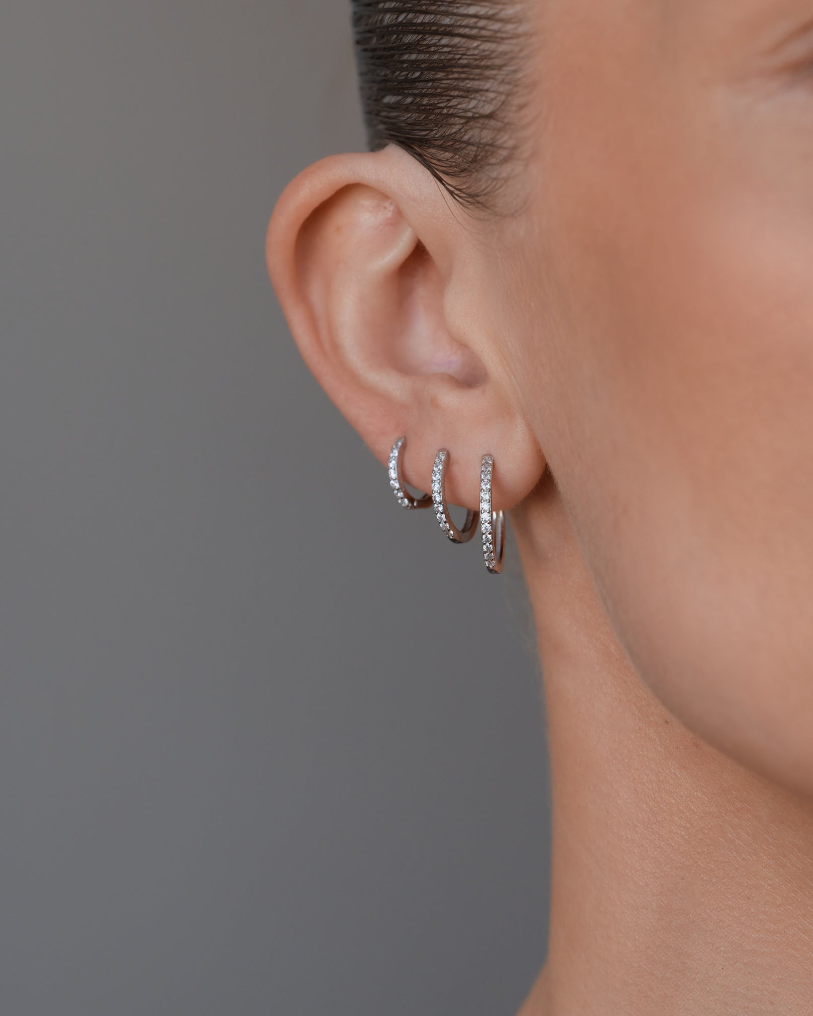 Pave Hoops White Medium